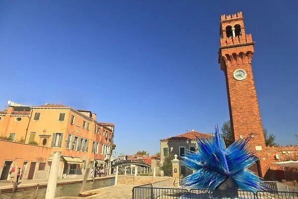 Large Glass Statue and Bell Tower, Murano Island, Lagoon Tour near Venice, Italy
