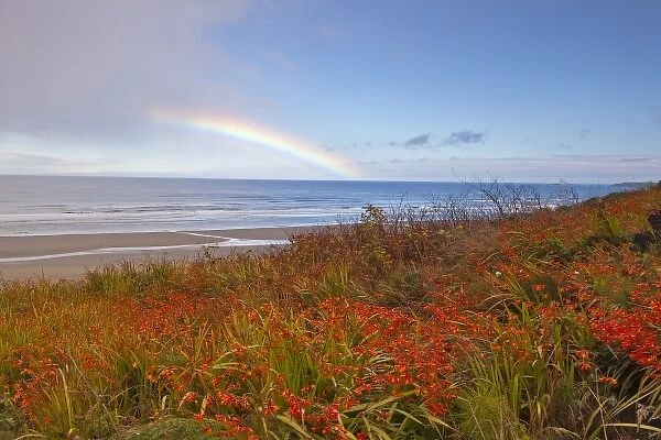 Large rainbow over the Pacific Ocean at Newport, Oregon, USA