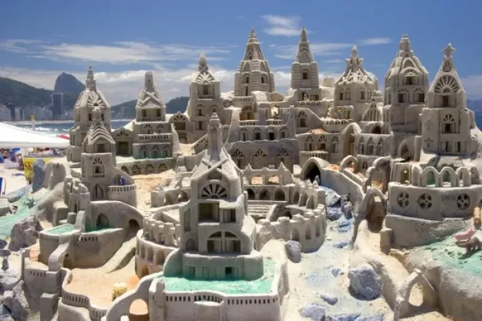 Framed Print : A large sandcastle on the Copacabana Beach in Rio de Janeiro, Brazil