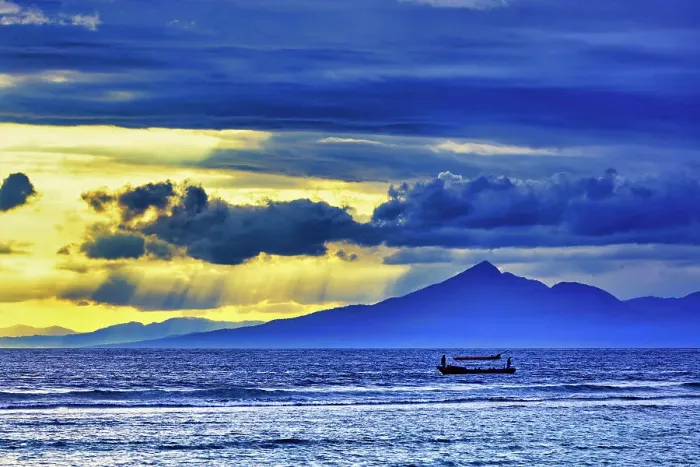 Framed Print : Late sunset view of Mount Agung volcano on the island of Bali, Indonesia. An active volcano rising 3, 014 meters (9, 888') is the second highest volcano in Indonesia. Gunung Agung (Great Mountain)