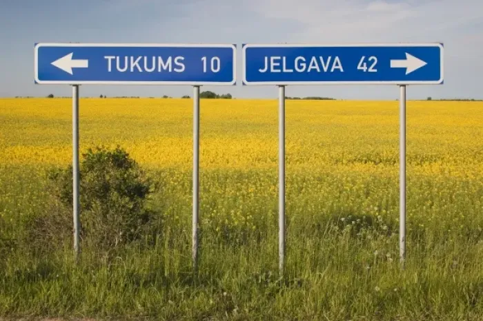 Framed Print : Latvia, Western Latvia, Kurzeme Region, Tukums, Route P-98, road signage, springtime Framed Print : Latvia, Western Latvia, Kurzeme Region, Tukums, Route P-98, road signage, springtime