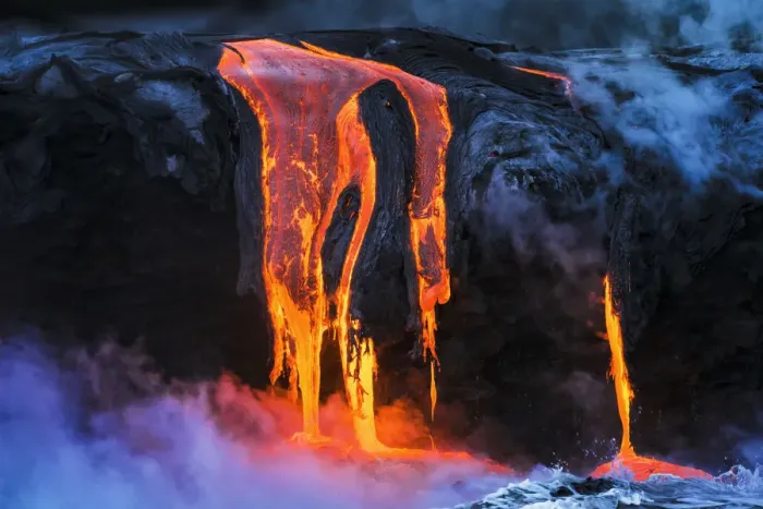 Framed Print : Lava flow entering the ocean at dawn, Hawaii Volcanoes National Park, The Big Island Framed Print : Lava flow entering the ocean at dawn, Hawaii Volcanoes National Park, The Big Island