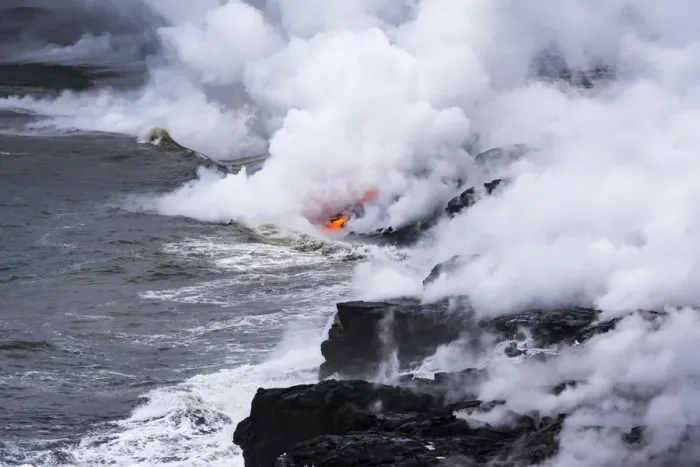 Framed Print : Lava flow entering the ocean at dawn, Hawaii Volcanoes National Park, The Big Island Framed Print : Lava flow entering the ocean at dawn, Hawaii Volcanoes National Park, The Big Island