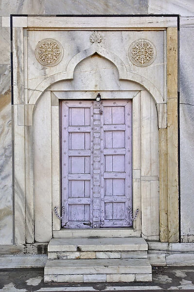 Lavender colored door, Taj Mahal, a mausoleum located in Agra, India, built by Mughal