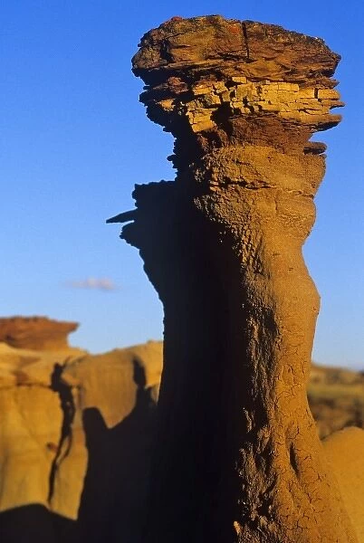 Layered sandstone formation at Dinosaur Provincial Park in Alberta, Canada