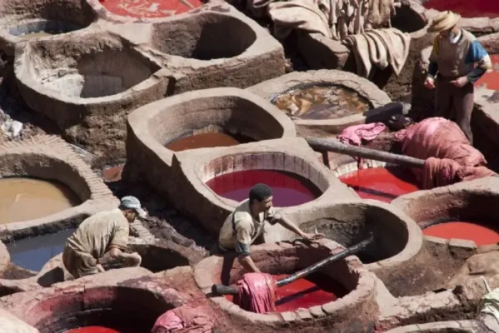 Framed Print : Leather dyeing vats, Fes medina, Morocco