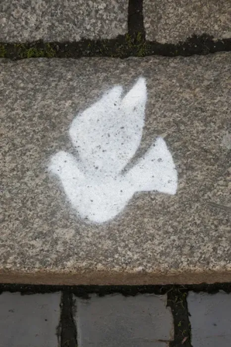Framed Print : LEIPZIG18941-2012-BARTRUFF. CR2 - Peace dove symbol in cobblestone sidewalk at St Framed Print : LEIPZIG18941-2012-BARTRUFF. CR2 - Peace dove symbol in cobblestone sidewalk at St
