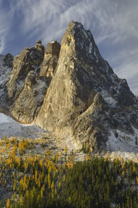 Framed Print : Liberty Bell Mountain Early Winters Spires, and golden autumn Larches Framed Print : Liberty Bell Mountain Early Winters Spires, and golden autumn Larches