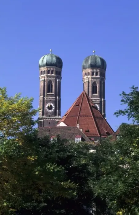 Framed Print : Life in Germany at the famous Frauenkirche church in downtown old village of Munich