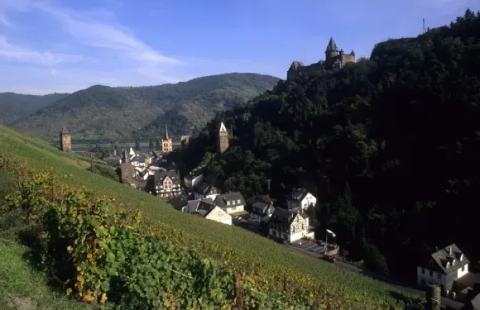 Framed Print : Life in Germany in wine country on the famous Rhine River in the wine fields above