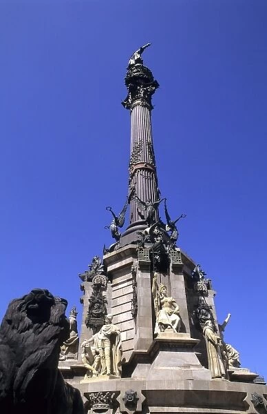 Life in Spain the Colom Monument at the Rambles in Barcelona Spain