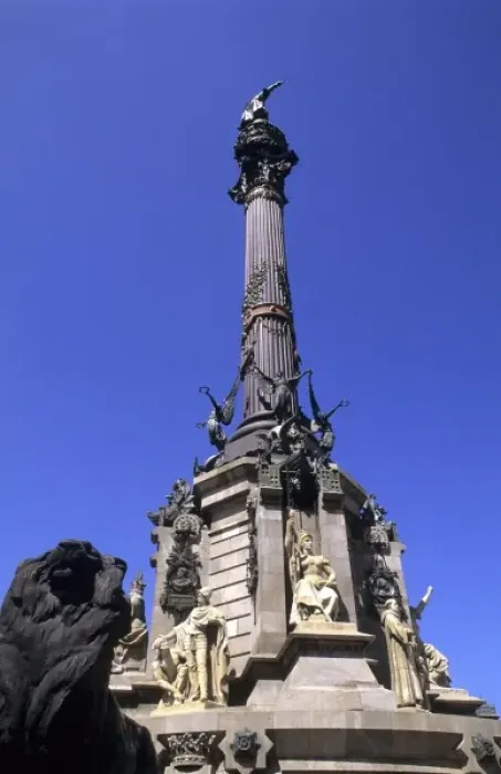 Framed Print : Life in Spain the Colom Monument at the Rambles in Barcelona Spain