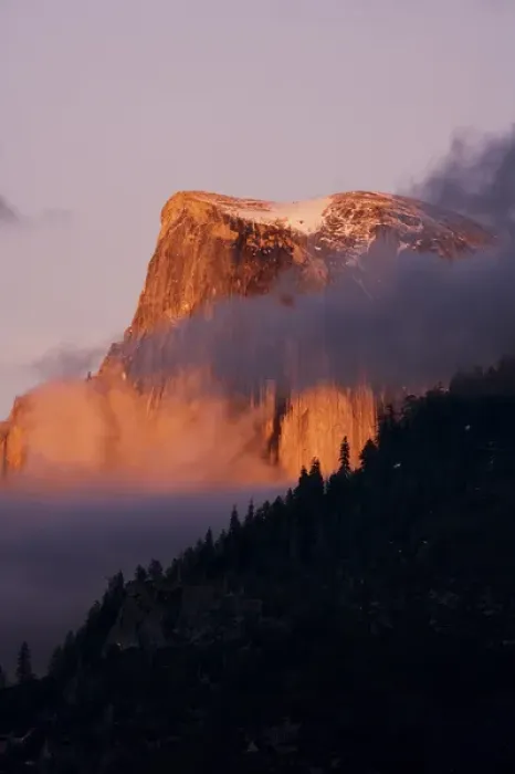 Framed Print : Last light falls on Half Dome as the sunsets - Yosemite National Park, California