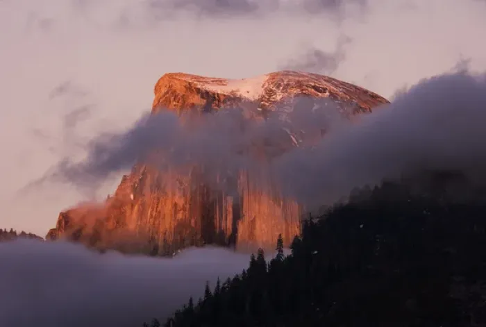 Framed Print : Last light falls on Half Dome as the sunsets - Yosemite National Park, California