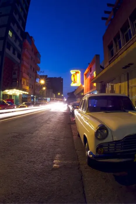Framed Print : 01. Light Streaks of Passing Cars in Havana Cuba
