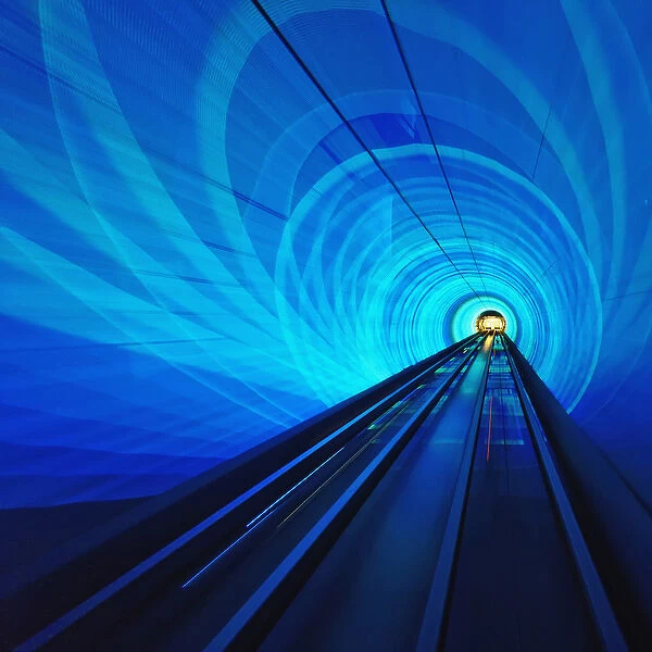 Lighted subway tunnel, Shanghai, China