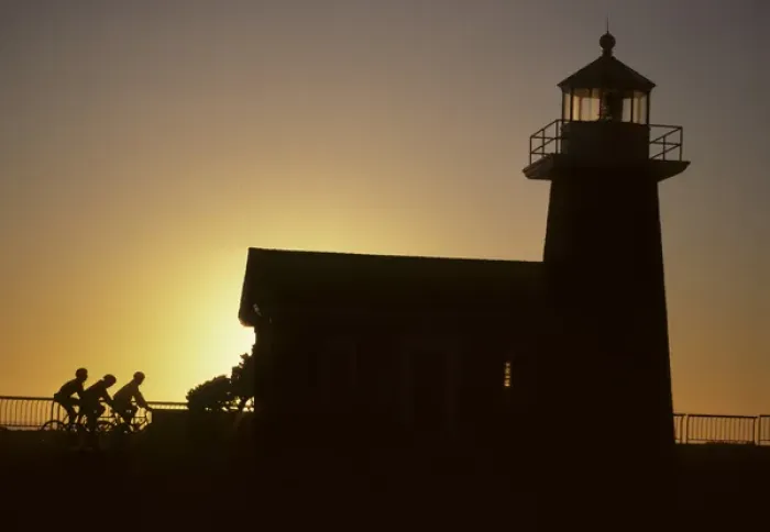 Framed Print : Lighthouse, Bicycling, Sunset, Santa Cruz, California