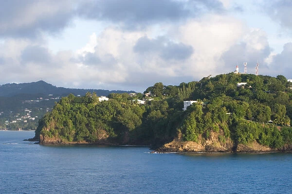 Lighthouse on a hill near the port of Castries on the island of St. Lucia in the