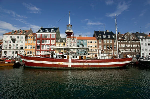Former lighthouse ship converted to restaurant, Nyhavn, Copenhagen, Denmark