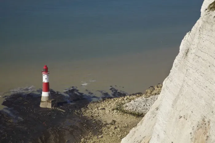 Framed Print : Lighthouse and White Cliffs, Beachy Head, East Sussex, England, United Kingdom
