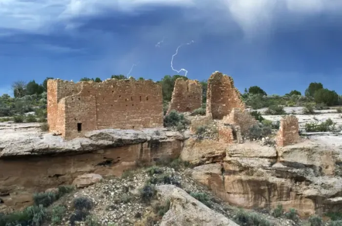 Framed Print : Lightning in the sky above Hovenweep Castle, Hovenweep National Monument, Utah, USA