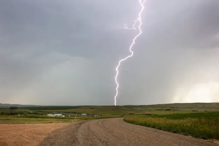 Framed Print : Lightning strike in rural Richland County, Montana, USA