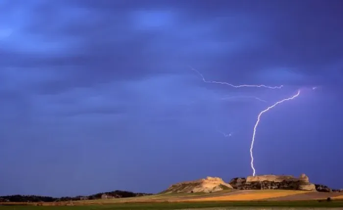 Framed Print : Lightning strikes buttes near Scottsbluff Nebraska