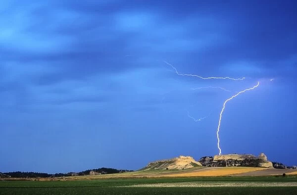 Lightning strikes the Wildcat Hills near Scottsbluff Nebraska