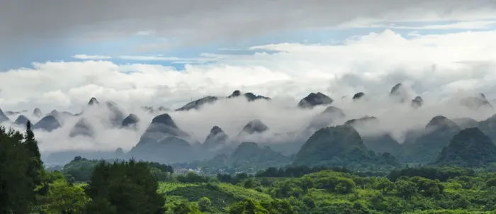 Framed Print : Limestone hills in mist, Xingping, Yangshuo, Guangxi, China