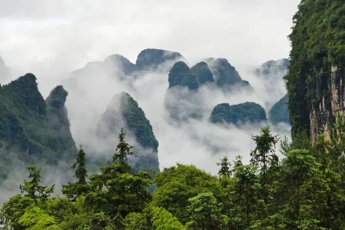 Framed Print : Limestone hills in mist, Yangshuo, Guangxi, China Framed Print : Limestone hills in mist, Yangshuo, Guangxi, China