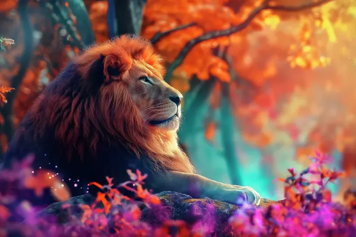 Framed Print : Lion in spring setting. (AI Generated) Framed Print : Lion in spring setting. (AI Generated)
