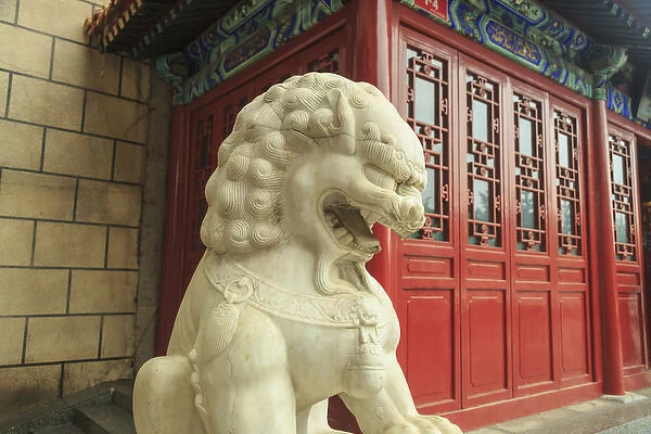 Lion statue  /  Tea Shop near Shopping area, Southern Central area of Beijing, China