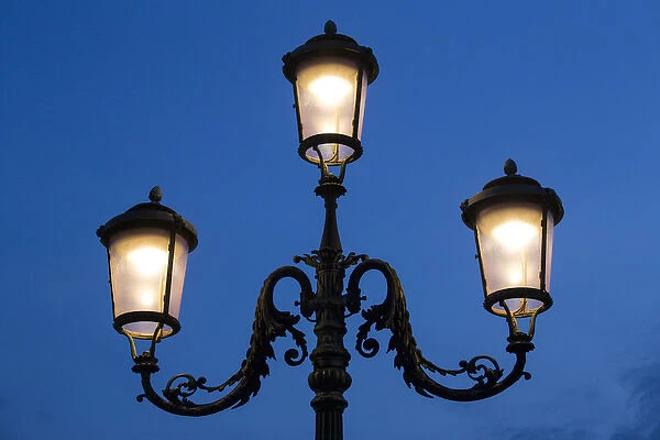 Lite Lamps along the Grand Canal at dusk, Venice Italy