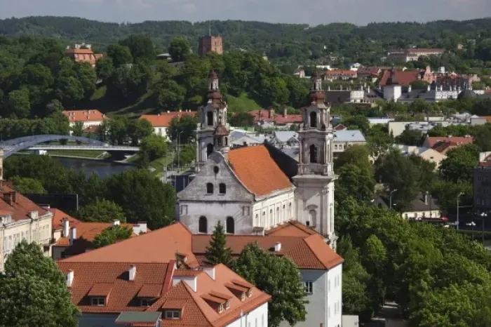 Framed Print : Lithuania, Vilnius, elevated view of St. Raphaels Church, daytime