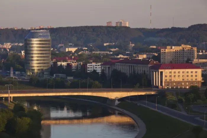 Framed Print : Lithuania, Vilnius, office buildings along Neris River, morning Framed Print : Lithuania, Vilnius, office buildings along Neris River, morning