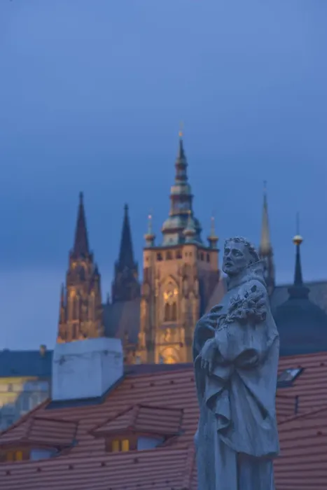 Framed Print : Little Quarter Side view of Charles Bridge, Prague Castle in right side background