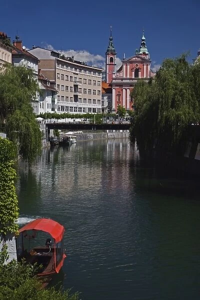 Ljubljanica River and Franciscan Church, Ljubljana, Slovenia