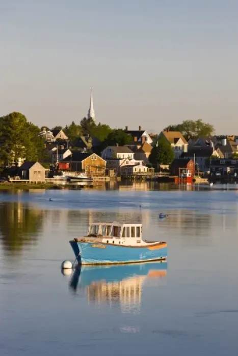 Framed Print : Lobster boat moored in the Piscataqua River in the South End in Portsmouth, New Hampshire