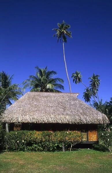 Local house as grass hut in Tahiti in island of Bora Bora in French Polynesia