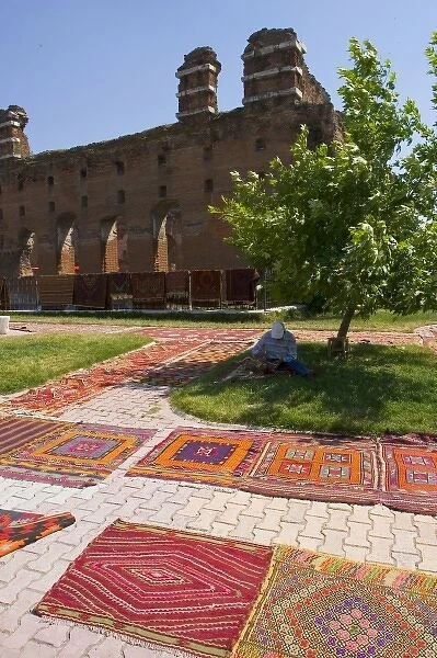 Local kilims sold in front of the Temple of Serapis (Red Hall  /  Basilica) Pergamon