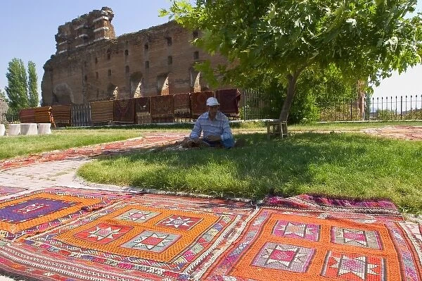 Local kilims sold in front of the Temple of Serapis (Red Hall  /  Basilica) Pergamon