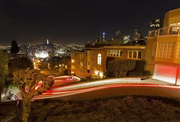 Lombard Street at night in San Francisco, California, USA