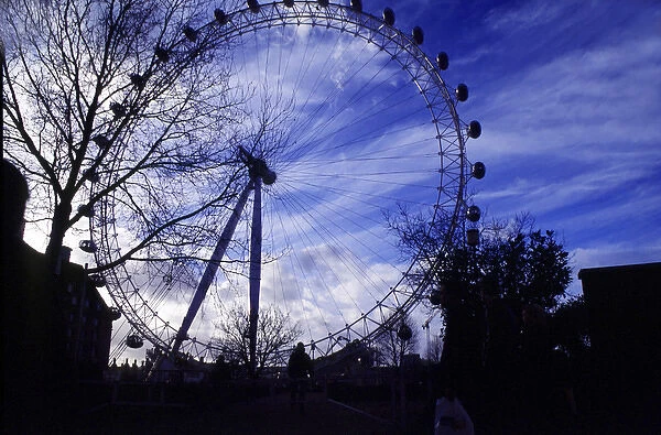 London, England. The enormous ferris wheel, the London Eye is located on the south