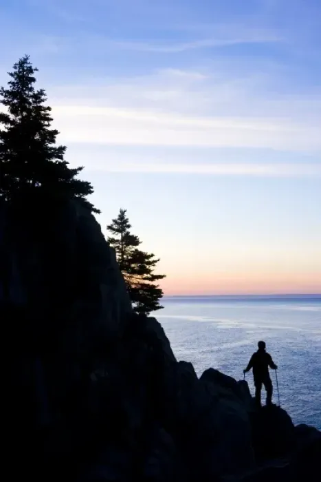 Framed Print : A lone hiker at sunrise on the Bold Coast trail in Cutler, Maine. Cutler Coast Public Reserved Land Framed Print : A lone hiker at sunrise on the Bold Coast trail in Cutler, Maine. Cutler Coast Public Reserved Land