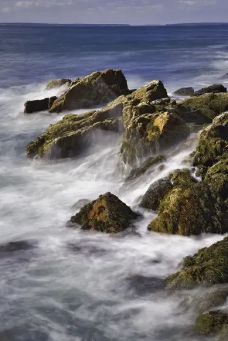 Framed Print : Long exposure of wave crashing against rocky coastline, Acadia National Park, Maine