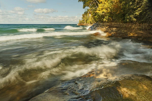Long exposure of waves on Lake Superior in fall, Pictured Rocks National Lakeshore