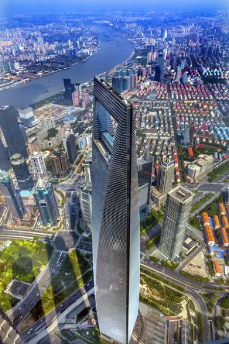 Framed Print : Looking Down on Black Shanghai World Financial Center Skyscraper Huangpu River Cityscape