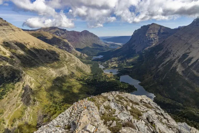 Framed Print : Looking down on Chain of Lakes to the Many Glacier Valley from Swiftcurrent Pass area in Glacier National Park, Montana, USA