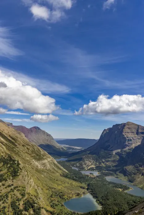 Framed Print : Looking down on Chain of Lakes to the Many Glacier Valley from Swiftcurrent Pass area in Glacier National Park, Montana, USA