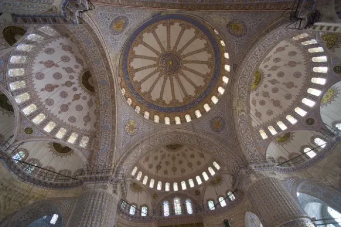 Framed Print : Looking up into the dome of the Blue Mosque with all of its blue tile work, Istanbul Framed Print : Looking up into the dome of the Blue Mosque with all of its blue tile work, Istanbul